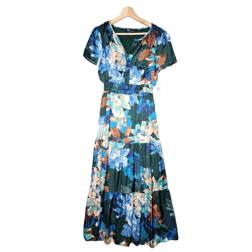 Be By Chetta B Women's Floral Maxi Dress Sz S Tiered‎ Boho Blue